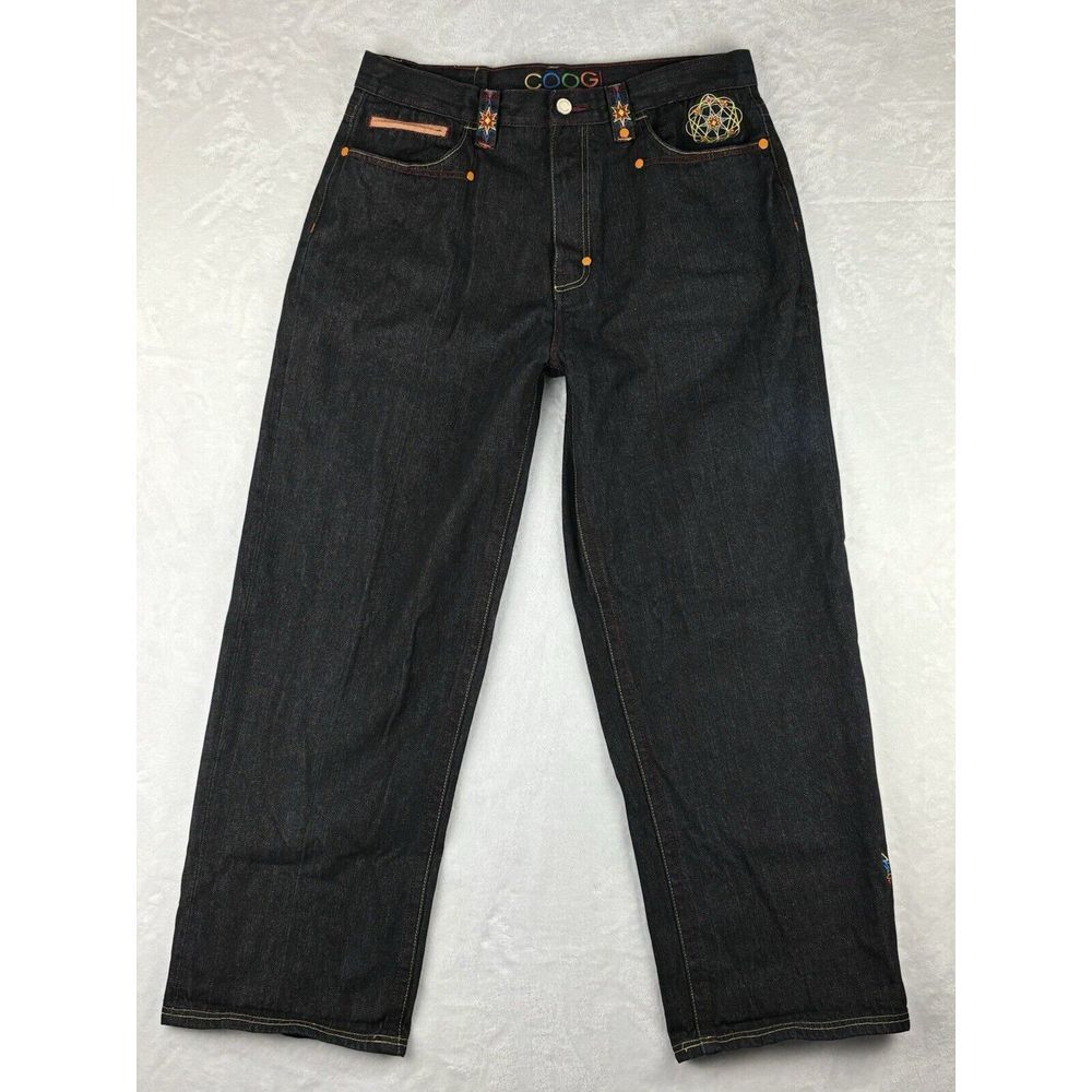 COOGI Jeans Men's Black Denim Embroidered Y2K Size 40x34 (39x33 Measured)‎